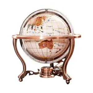 Globe Terrestre Vintage - Sphère Blanche - Support En Cuivre