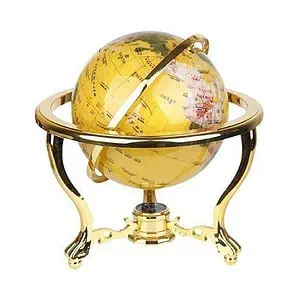 Globe Terrestre Vintage - Sphère Jaune - Structure Couleur Or