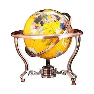 Globe Terrestre Vintage - Sphère Jaune - Support En Cuivre
