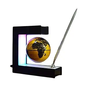 Globe Terrestre Lévitation - Support Géométrique (Sphère Or)